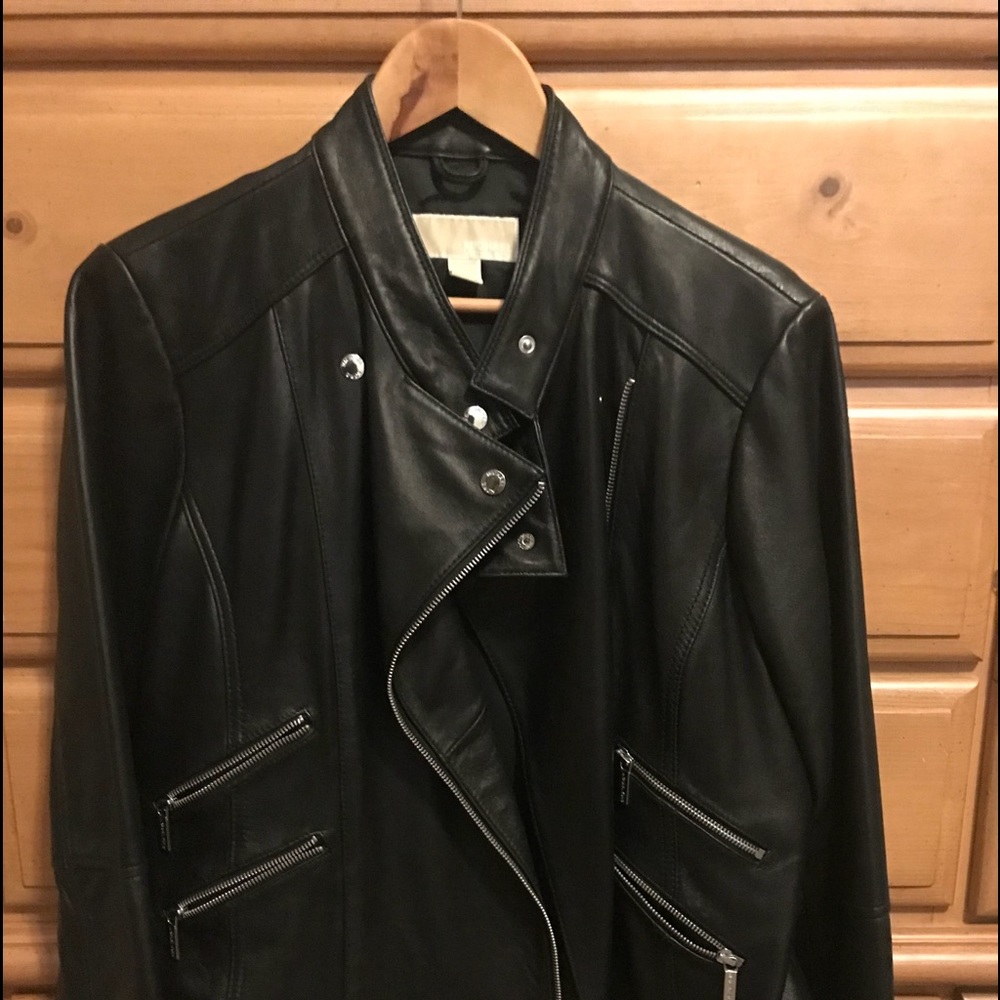 Black leather moto jacket Michael Kors
